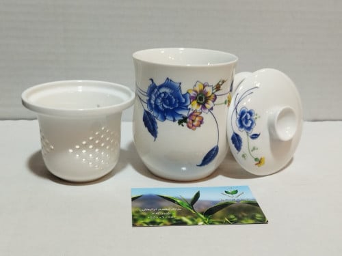 كوب شاي برسلان (300مل)غطا ومصفاة 2 | 2 Porcelain m...