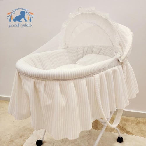 سرير سلة موسى شيال شيفون أبيض مقلم