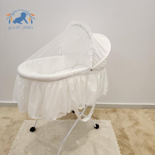 سرير سلة موسى شيال دانتيل أبيض محبب