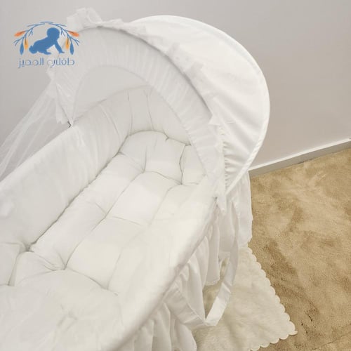 سرير سلة موسى شيال دانتيل أبيض محبب