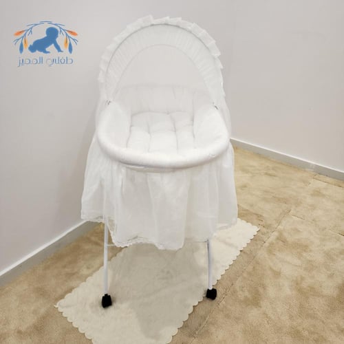 سرير سلة موسى شيال دانتيل أبيض محبب