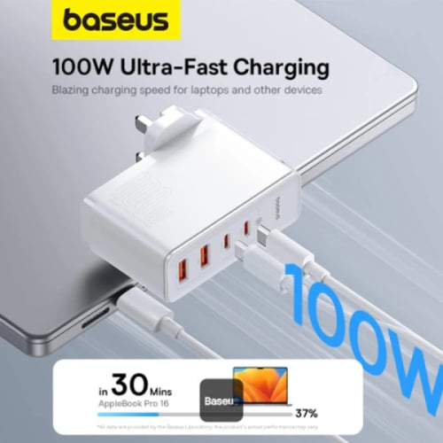 بيسوس - شاحن جداري 2USB + 2PD بقوة 100 واط - اللون...