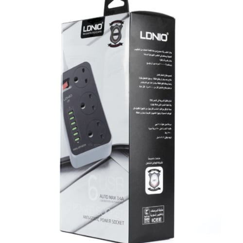 لدنيو - توصيلة كهربائية 3 أفياش + 6 مداخل USB بطول...