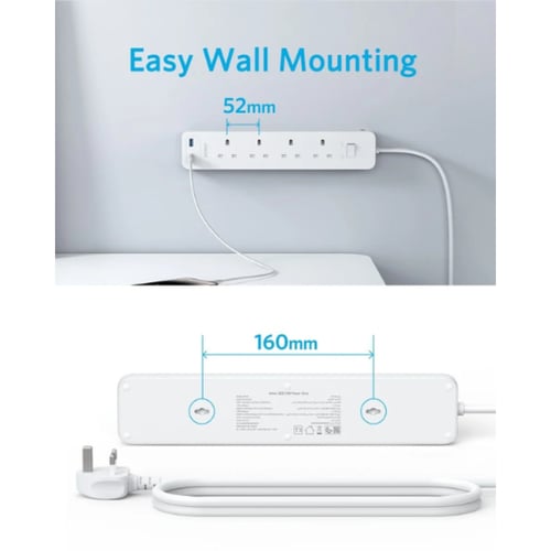 انكر - توصيلة 4 منافذ طاقة مع منفذين USB-A - اللون...