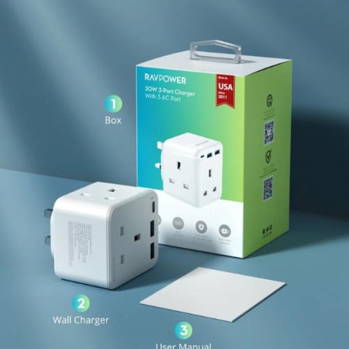 راف باور - شاحن جداري بايونير 3 مداخل طاقه ثلاثية...