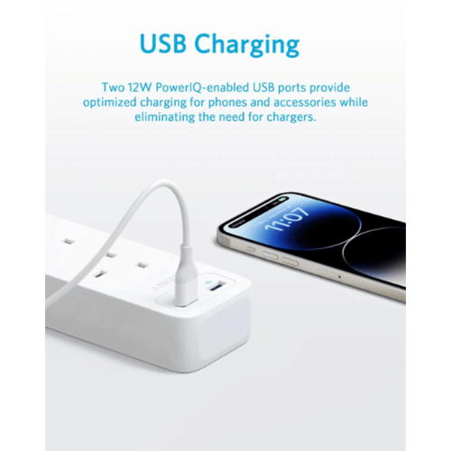 انكر - توصيلة 4 منافذ طاقة مع منفذين USB-A - اللون...