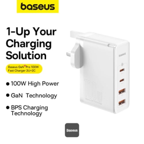 بيسوس - شاحن جداري 2USB + 2PD بقوة 100 واط - اللون...