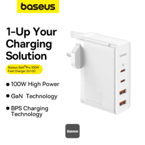 بيسوس - شاحن جداري 2USB + 2PD بقوة 100 واط - اللون...