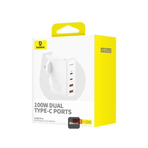 بيسوس - شاحن جداري 2USB + 2PD بقوة 100 واط - اللون...