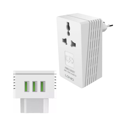 لدنيو - شاحن جداري ذكي بـ 3 منافذ USB – تقنية توزي...
