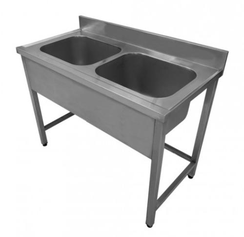 مغسلة بحوضين و بحافة مانعة لإنزلاق السوائل للخارج