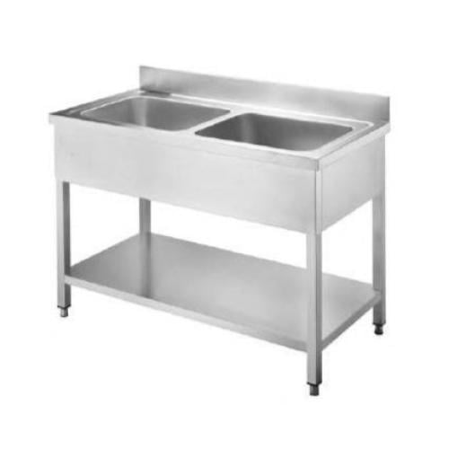 حوض غسيل زوجي ستانلس ستيل بشفة خلفية و رف سفلي ,ST...