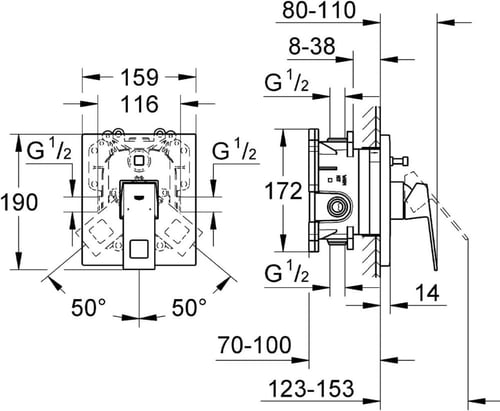 وجه خلاط دش Grohe Eurocube مخفي