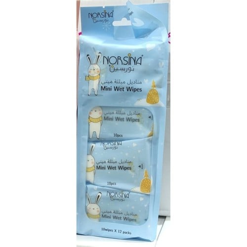 مناديل مبللة ميني ازرق من نورسينا - 10 مناديل * 12...