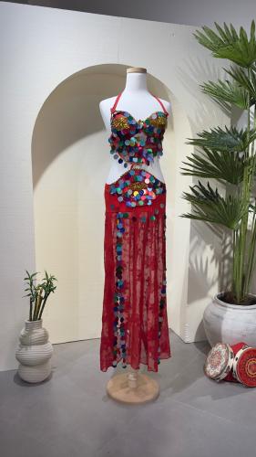 بدلة للرقص الشرقي ، اللون احمر ، مقاس واحد