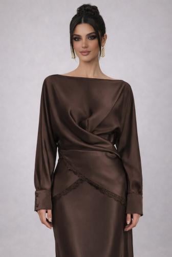 Chocolate Satin Wrap Skirt Set