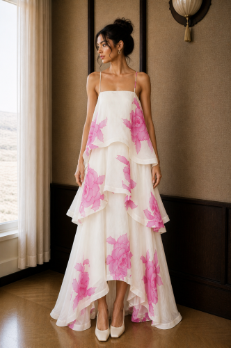 Blush Floral Tiered Maxi Dress