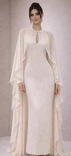 Ivory Crystal Cape Gown