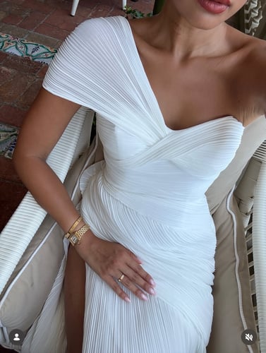 Ivory One-Shoulder Pleated Dress
