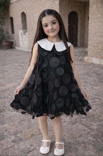 Black Organza Floral Collar Dress