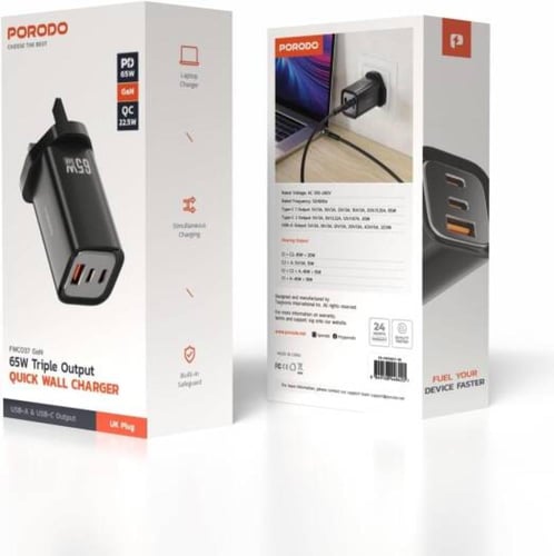 شاحن بورودو السريع ثلاثي المنافذ GaN بقوة 65 وات،...