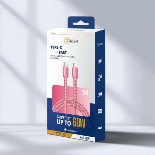 كيبل أورماك تايب سي 60 وات مظفر - وردي HA-K124