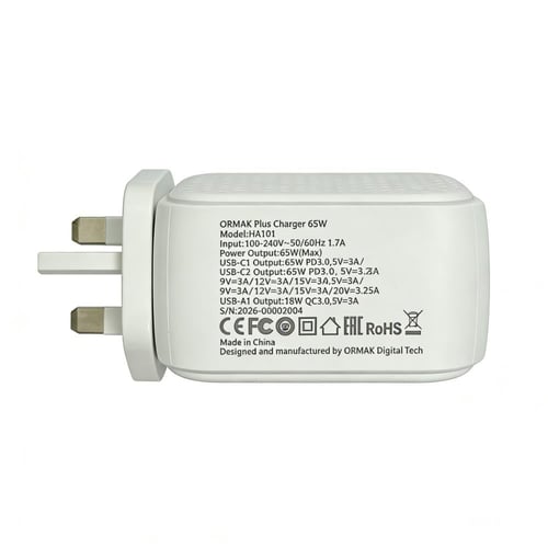 شاحن أورماك بلس 65 وات منفذين تايب سي HA-C002