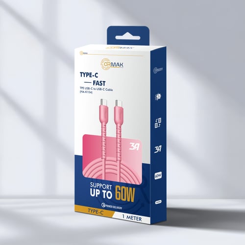 كيبل شحن أورماك تايب سي 60 وات - وردي HA-K104