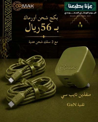 Ormak 35W Dual-Port Type-C Charger with 60W Charging Cable - Olive Green HA-C007