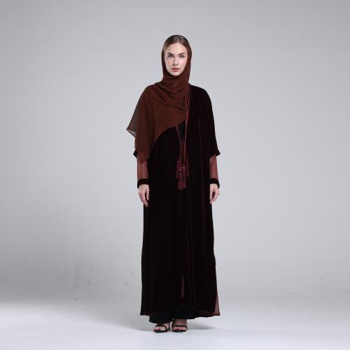 ‏Soft Bling Burnt Brown Velvet Abaya