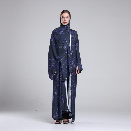 Crepe Abaya with Floral Print in Mauve
