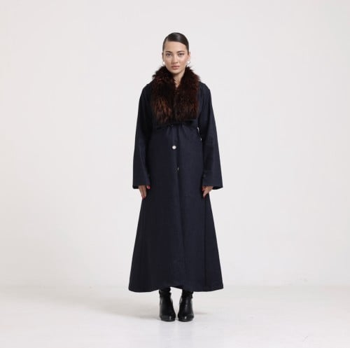 Faux Fur Coat in Denim