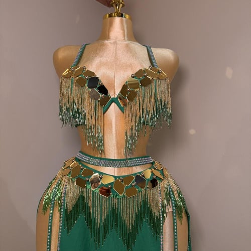 بدلة رقص مصري للمحترفات اخضر