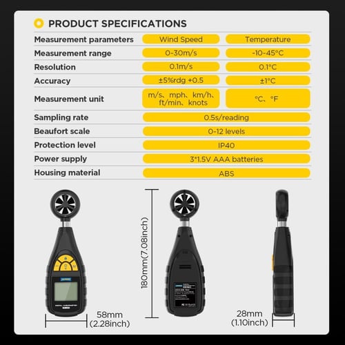 مقياس Anemo رقمي من أوتول ، مقياس سرعة حجم الهواء...