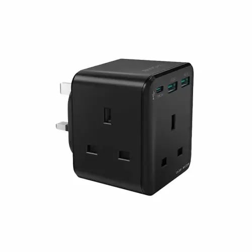 شاحن جداري 3 مداخل طاقه مع منفذين USB ومنفذ تايب س...