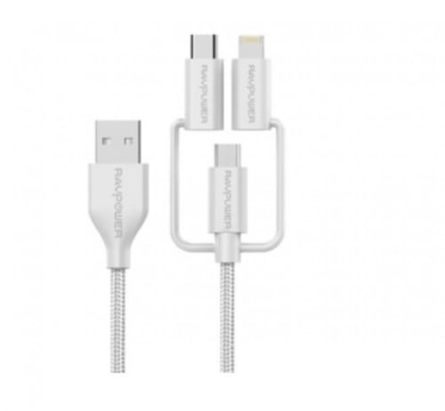 كيبل 3*1 قماش ايفون + جلاكسي + تايب سي راف باور