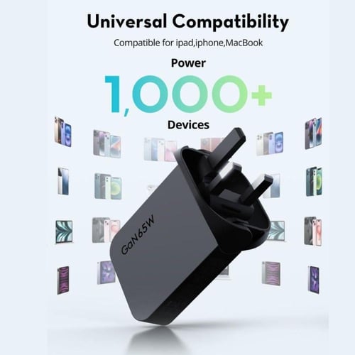 شاحن جداري نحيف راف باور 65 واط بمنفذين تايب سي -...