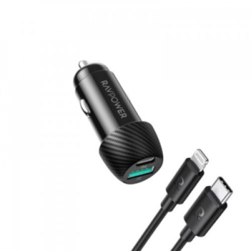 شاحن سياره راف باور 49 واط مدخلين USB,PD + كيبل PD...