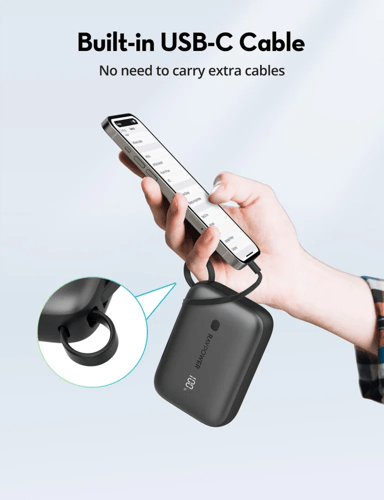 شاحن متنقل 10000 امبير 20 واط + كيبل تايب سي C راف...