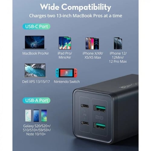 منصة شحن 4 مداخل 120 واط + كيبل تايب سي C راف باور