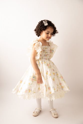 Frill sleeves tiered bodice dress