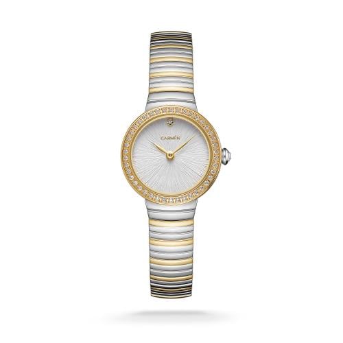 ساعة نسائية كارمن كلاين ستيل بلون فضي وذهبي