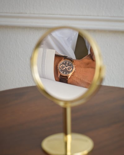 ساعة حمد من الجلد الصناعي بلون كوفي GAL043M