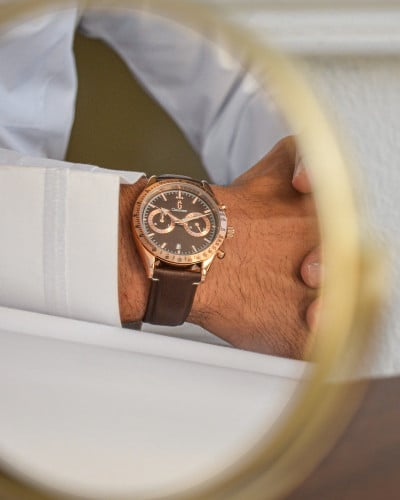 ساعة حمد من الجلد الصناعي بلون كوفي GAL043M