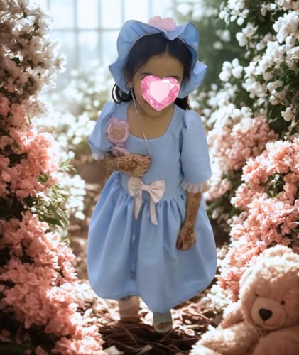 فستان بناتي انيق مزين بالورد و حبات الكرستال + طوق...