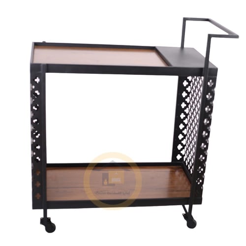 عربية ضيافة دورين سطح خشب لون بني قاعدة معدن قص لي...