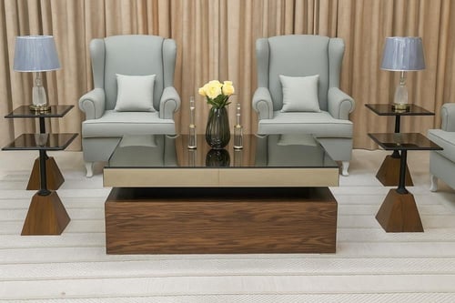 طقم طاولة ضيافة مع 4 خدمة لون بني موديل عصري