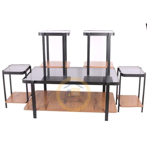 طاولة قهوة دورين مع 4 خدمة قاعدة لون اسود سطح خشب...