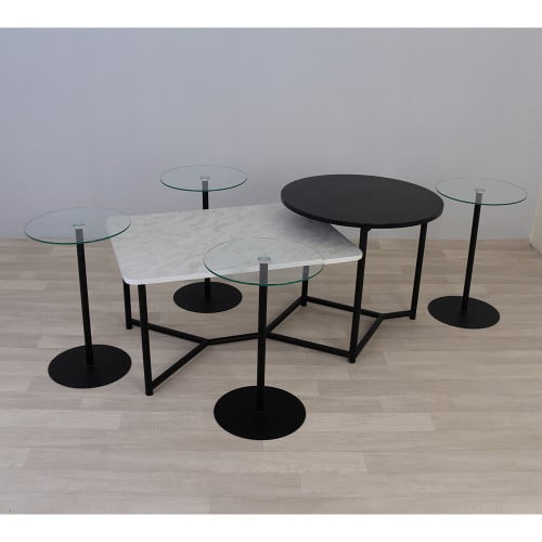 طقم طاولة متداخلة مع 4 طاولات خدمة لون أسود سطح زج...