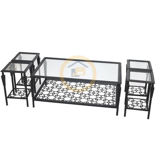 طقم طاولة تقديم مع 4 طاولات خدمة لون اسود قص ليزر...